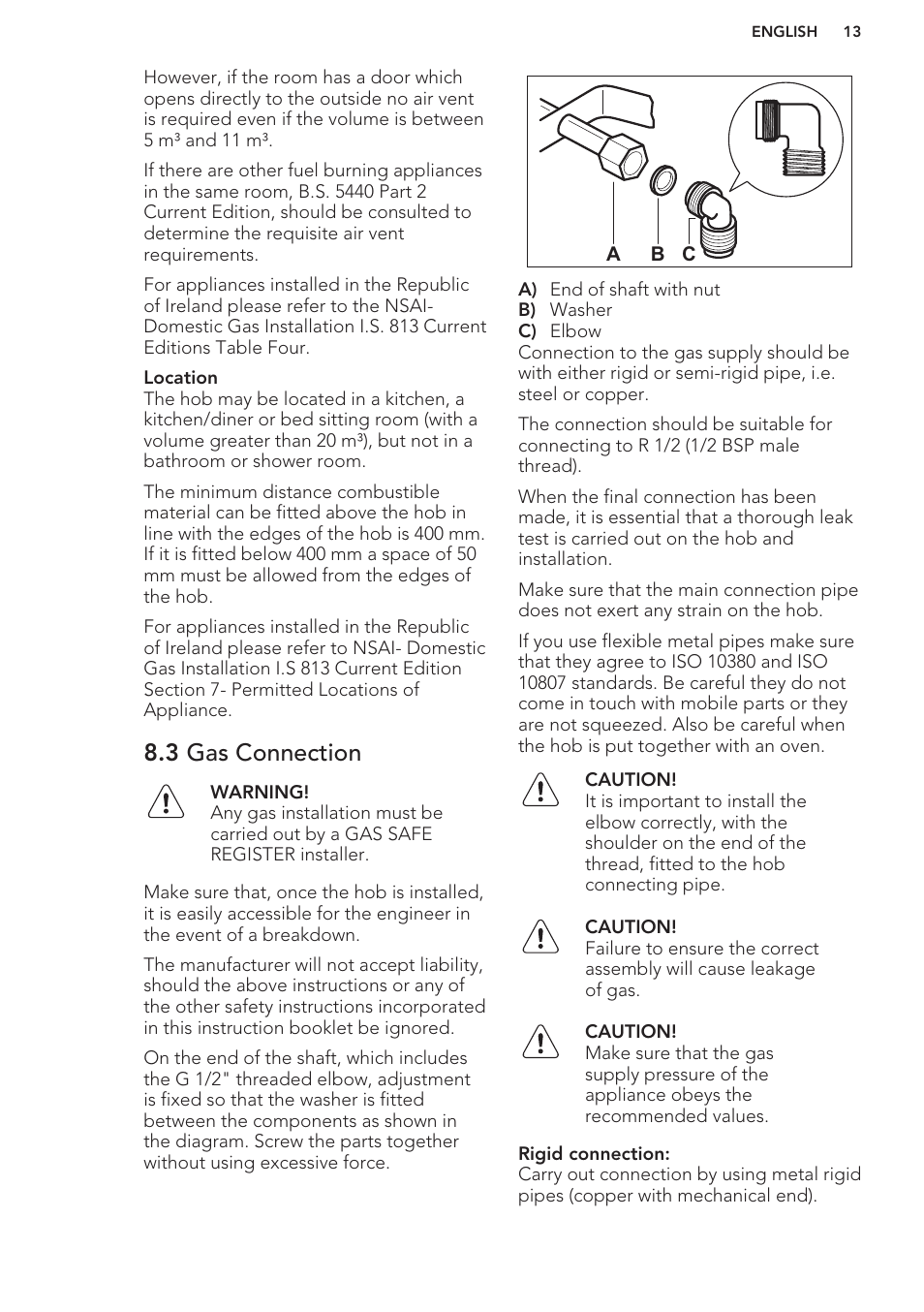 3 gas connection | AEG HG654320NM User Manual | Page 13 / 20