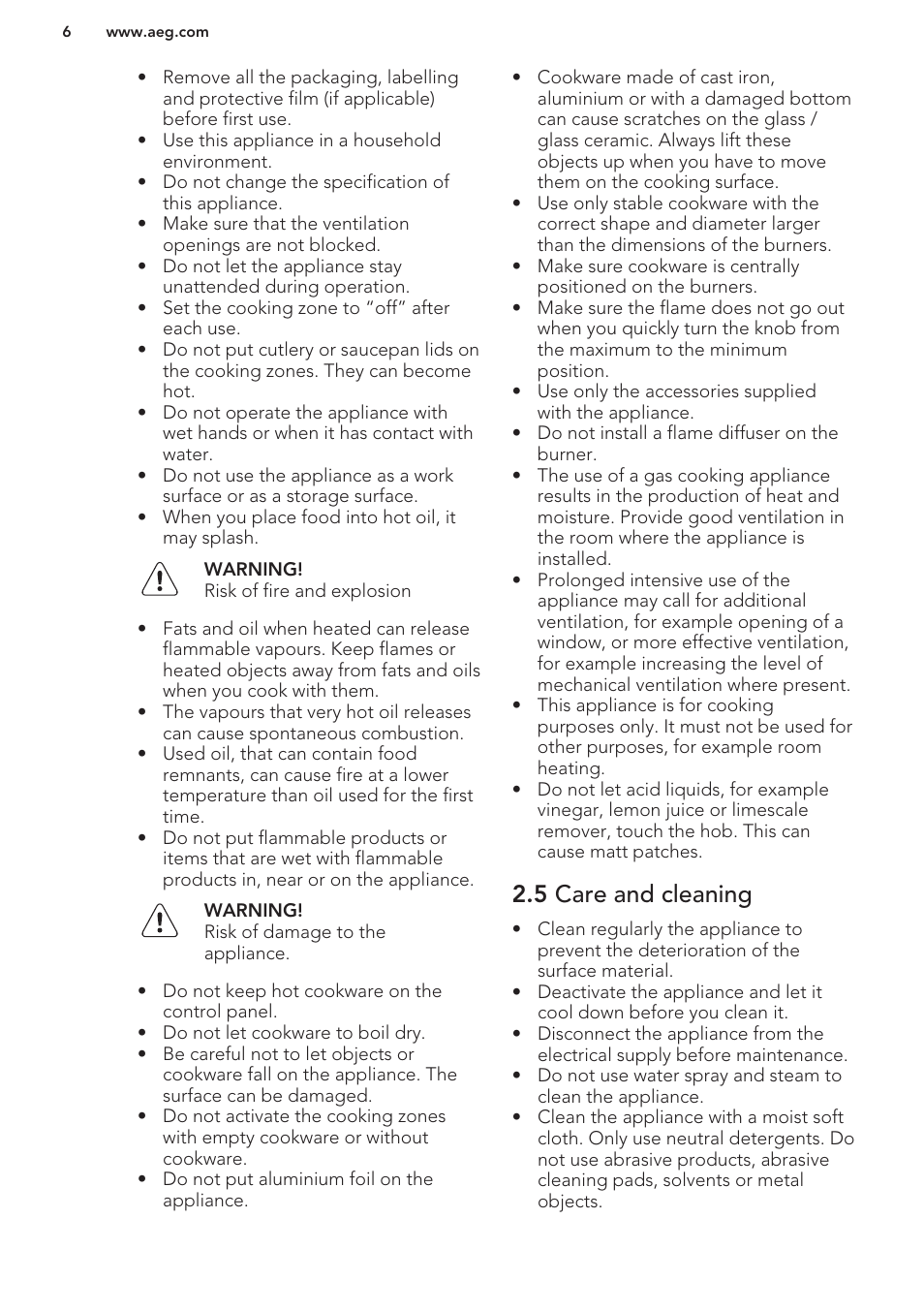 5 care and cleaning | AEG HG654320NM User Manual | Page 6 / 20