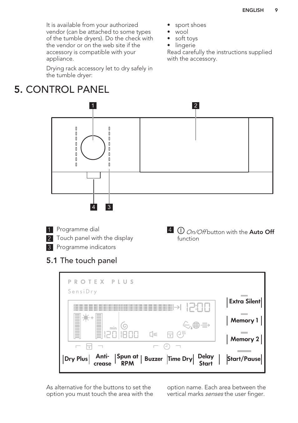 Control panel, 1 the touch panel | AEG T96699IH User Manual | Page 9 / 28