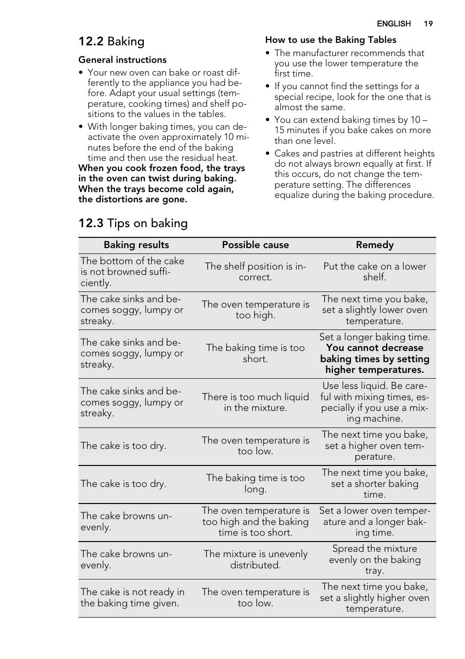 2 baking, 3 tips on baking | AEG KE8404021M User Manual | Page 19 / 44
