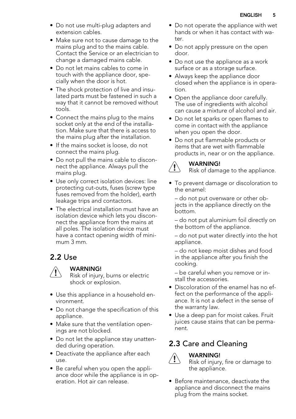 2 use, 3 care and cleaning | AEG BP7304021M User Manual | Page 5 / 40