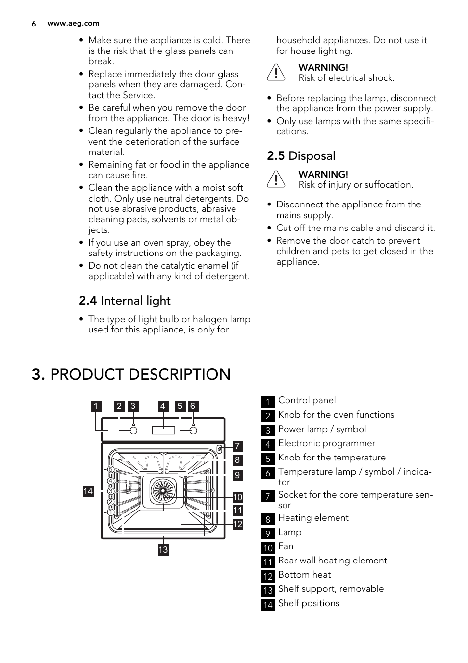 Product description, 4 internal light, 5 disposal | AEG BP7304021M User Manual | Page 6 / 40