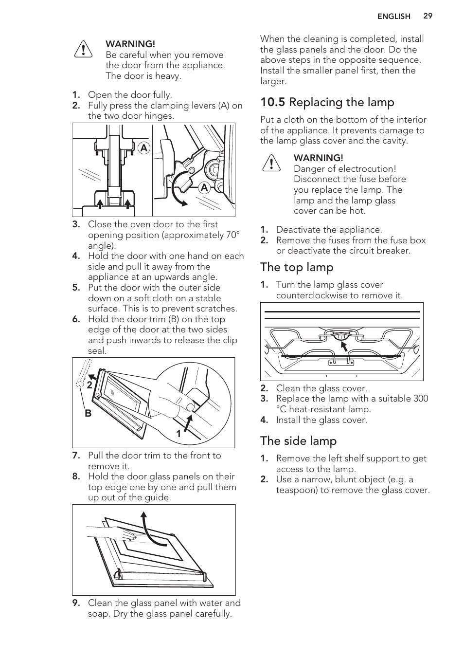 5 replacing the lamp, The top lamp, The side lamp | AEG BS9314001M User Manual | Page 29 / 32