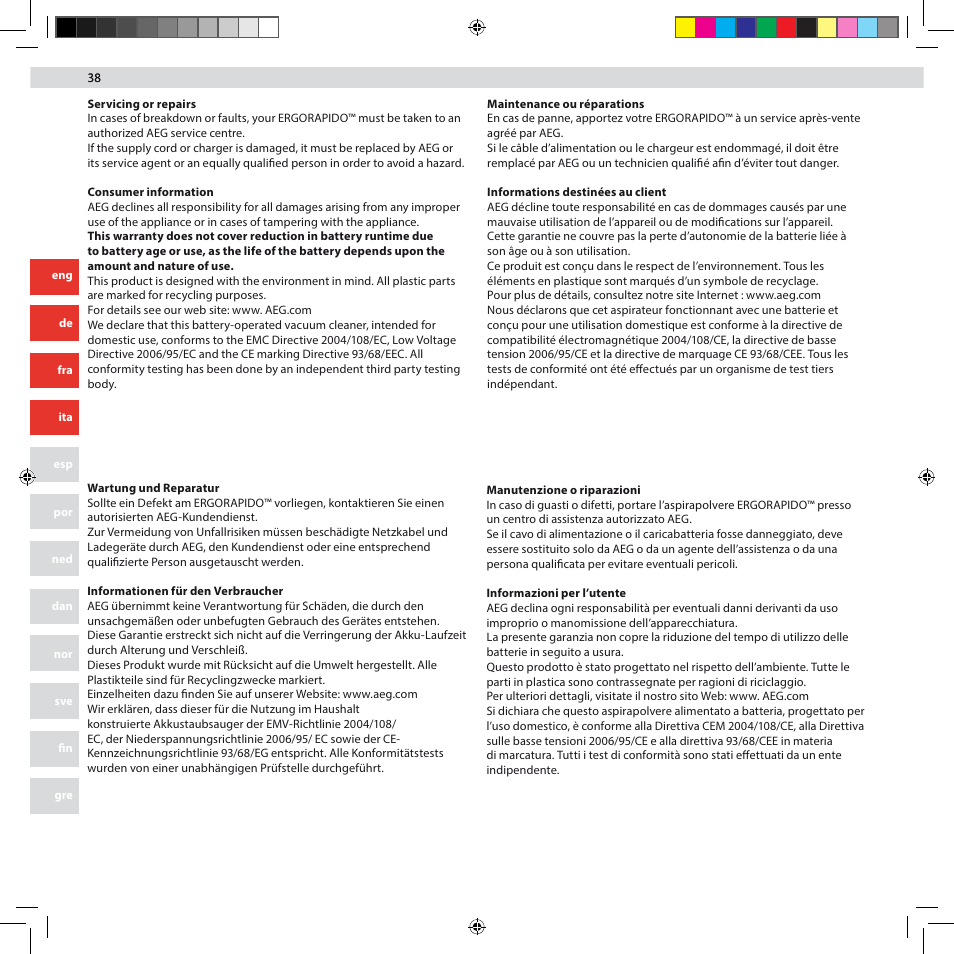 AEG AG3002 User Manual | Page 38 / 44