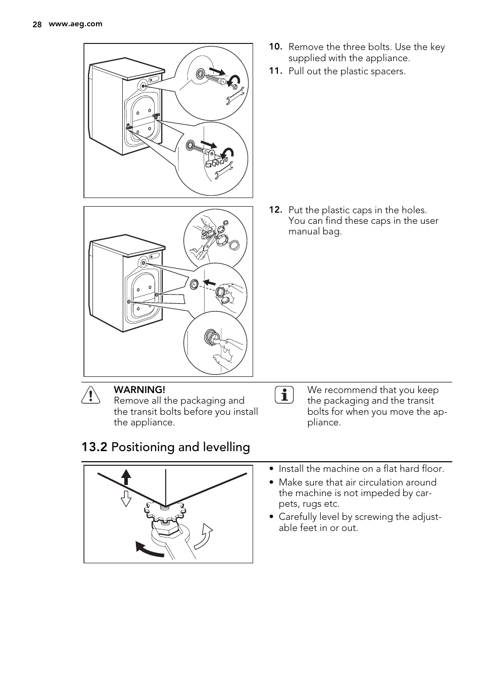 2 positioning and levelling | AEG L61470BI User Manual | Page 28 / 36