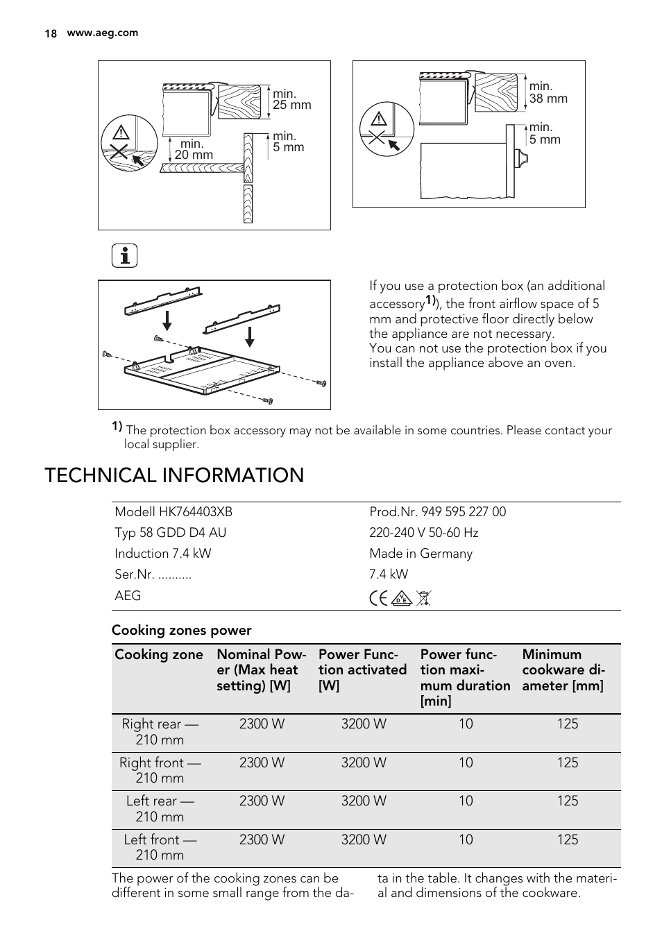 Technical information | AEG HK854320FB User Manual | Page 18 / 20