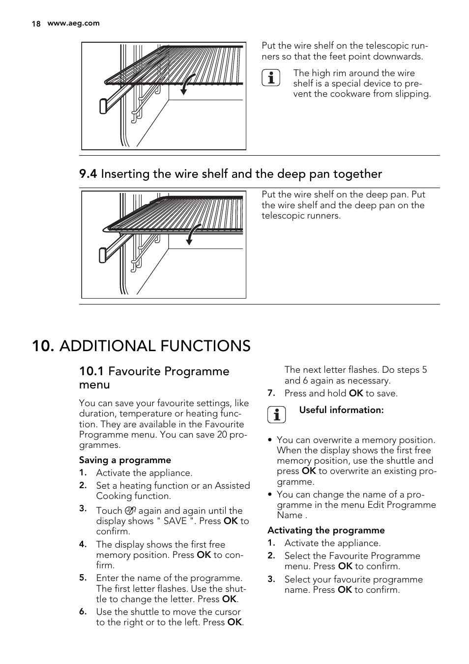 Additional functions, 1 favourite programme menu | AEG BS8314001M User Manual | Page 18 / 52