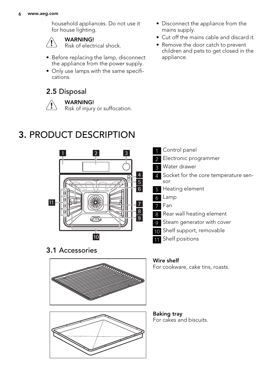 Product description, 5 disposal, 1 accessories | AEG BS8314001M User Manual | Page 6 / 52