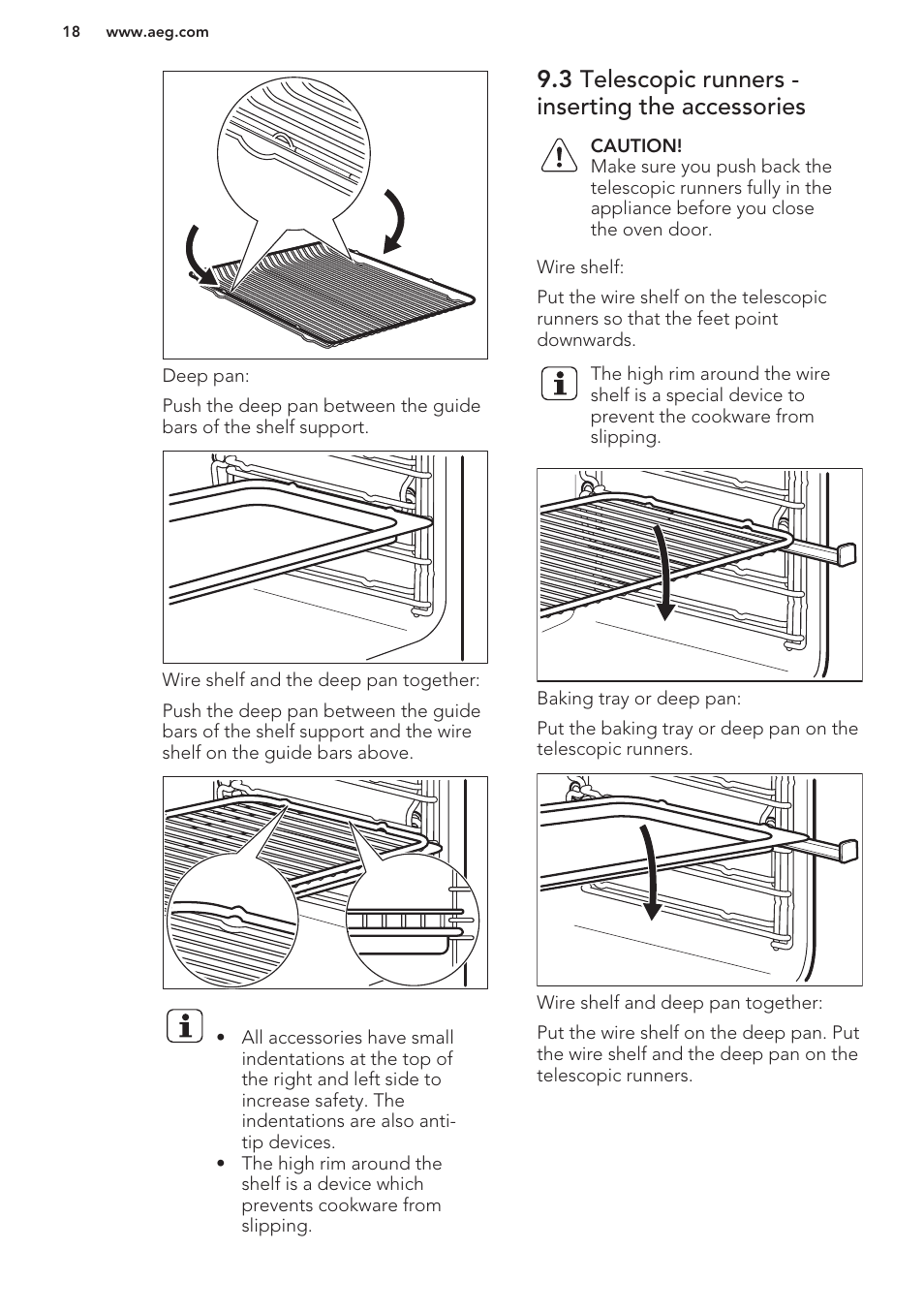 3 telescopic runners - inserting the accessories | AEG BS8314001M User Manual | Page 18 / 48