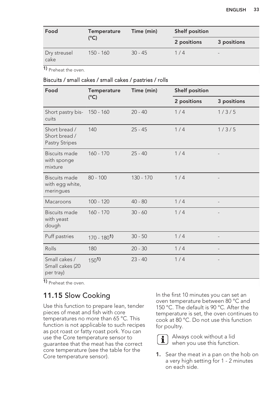 15 slow cooking | AEG BS8314001M User Manual | Page 33 / 48