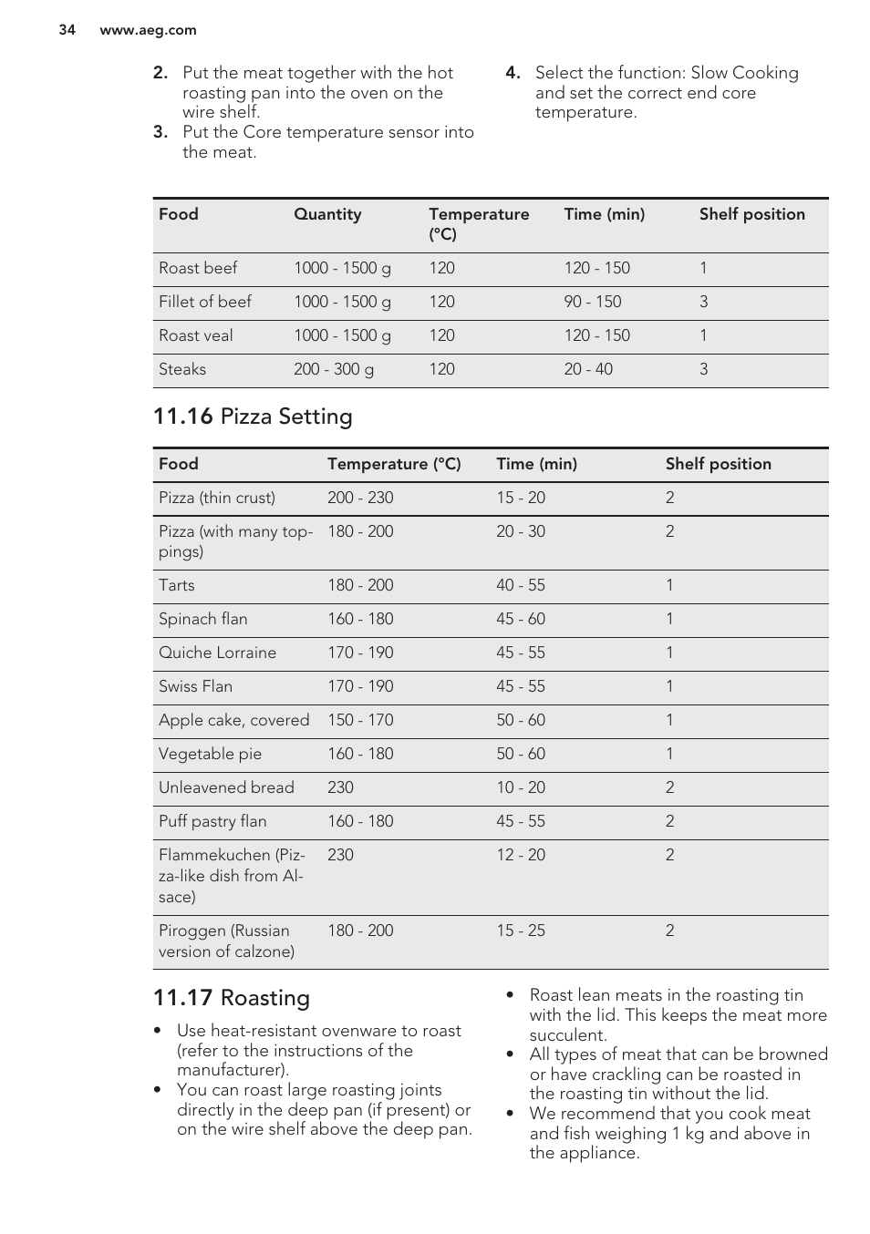 16 pizza setting, 17 roasting | AEG BS8314001M User Manual | Page 34 / 48