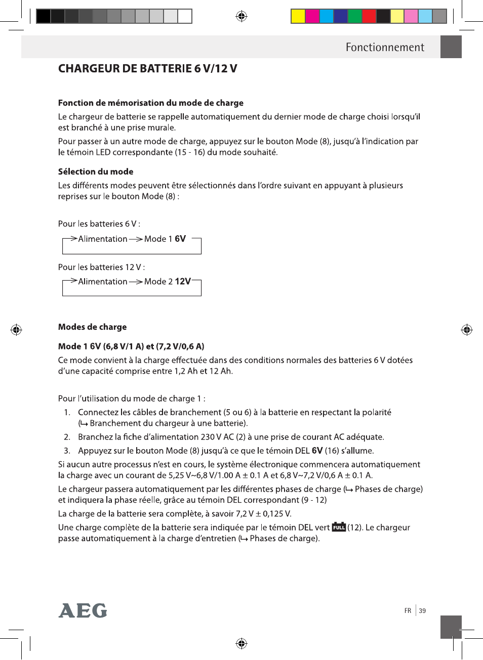 Fonctionnement | AEG Charging Unit LP Plus User Manual | Page 38 / 87
