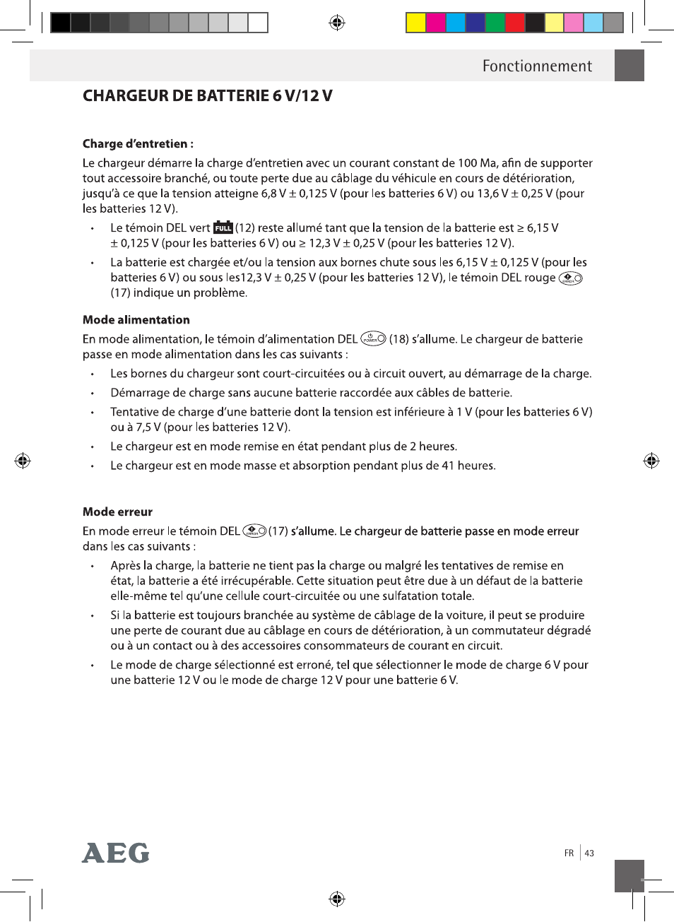 Fonctionnement | AEG Charging Unit LP Plus User Manual | Page 42 / 87