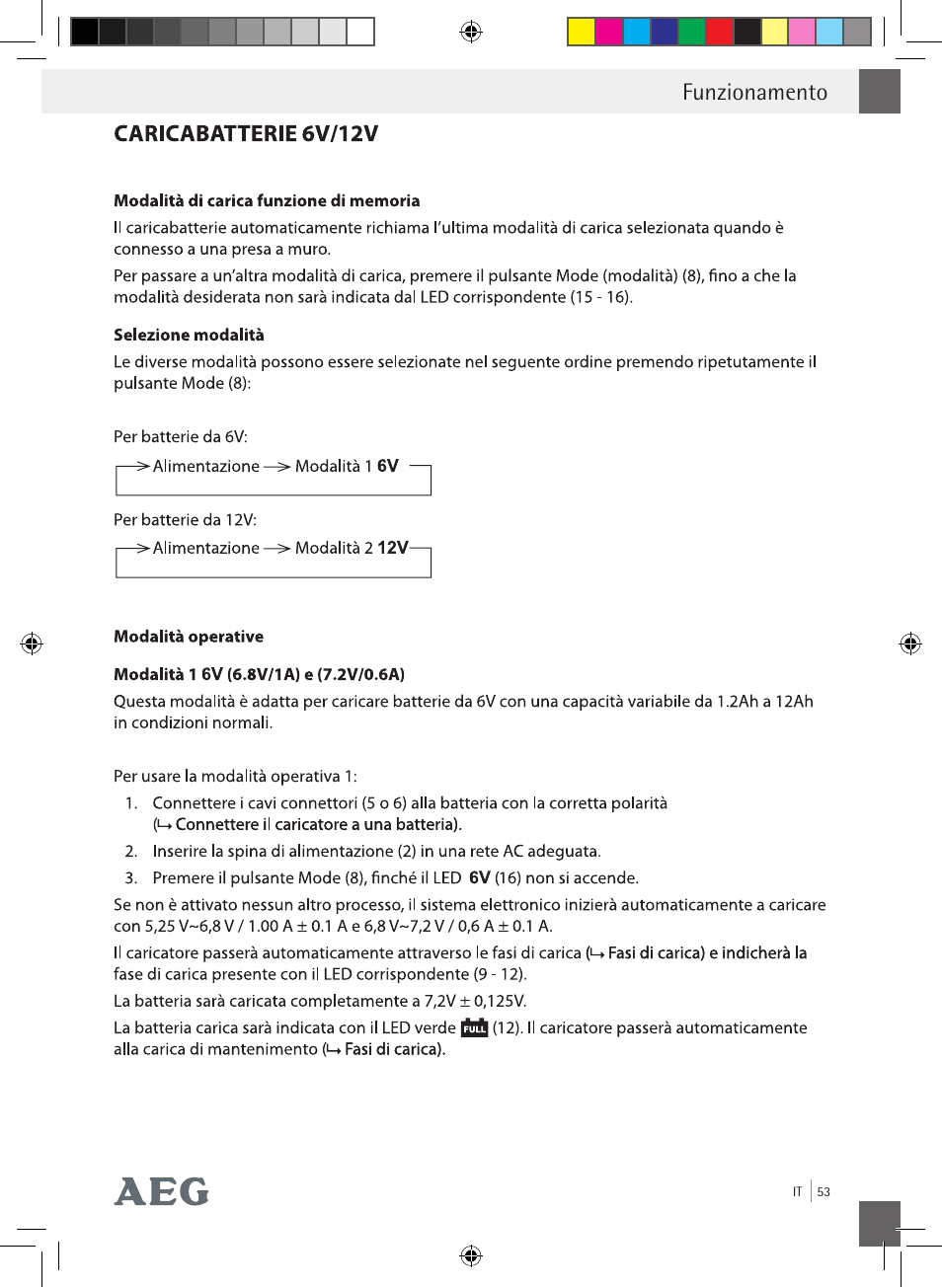 Funzionamento | AEG Charging Unit LP Plus User Manual | Page 52 / 87