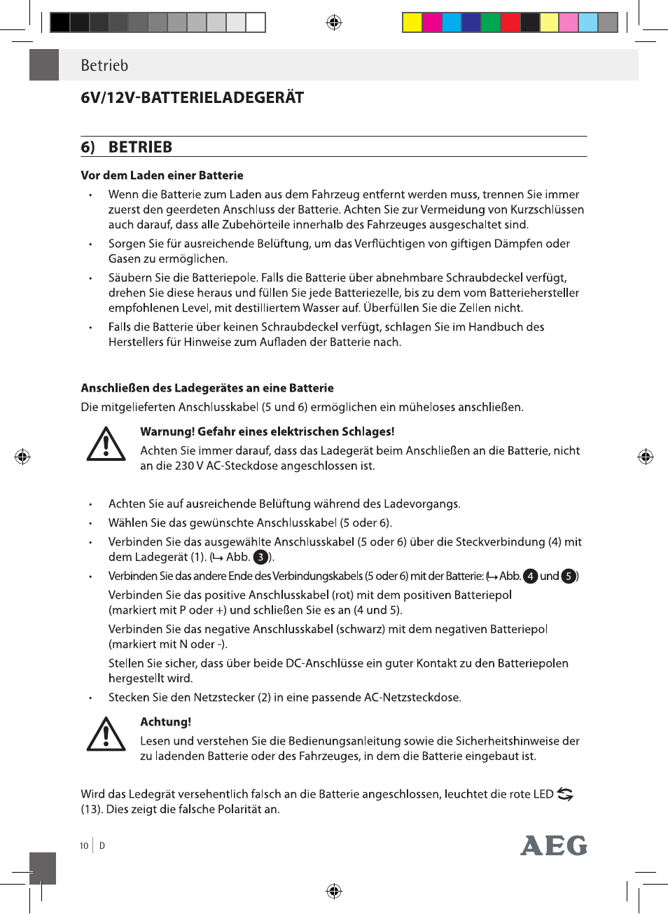 Betrieb | AEG Charging Unit LP Plus User Manual | Page 9 / 87