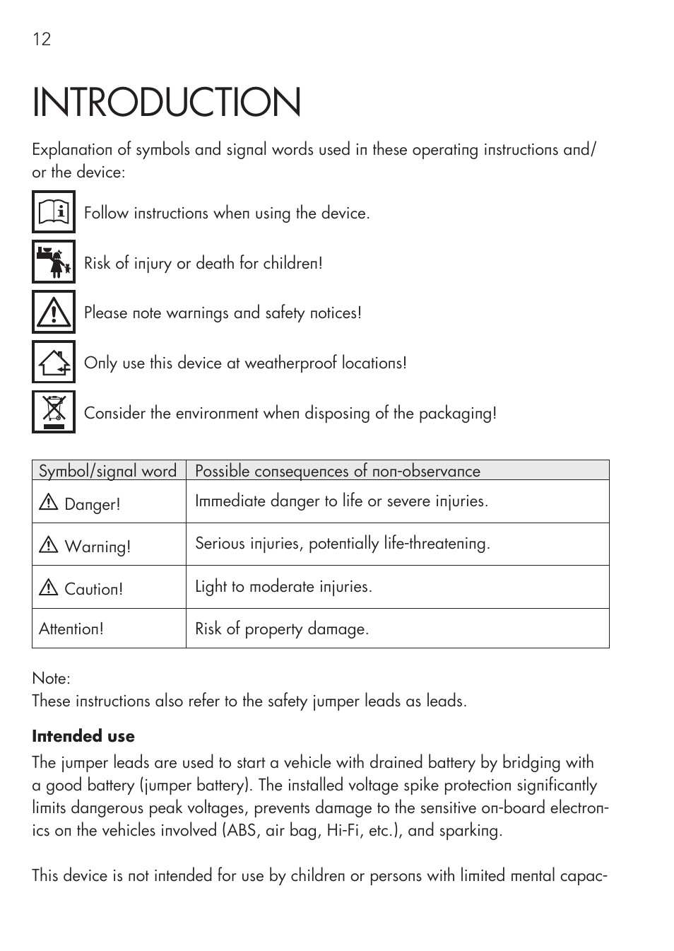 Introduction | AEG Safety Jumper Leads SP 25 User Manual | Page 12 / 58