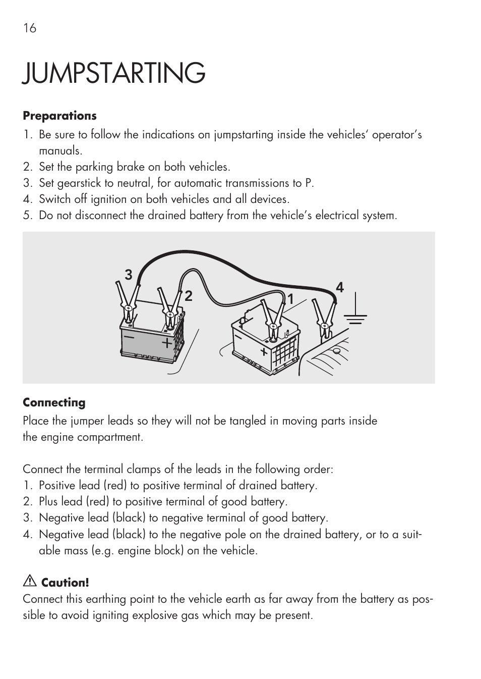 Jumpstarting | AEG Safety Jumper Leads SP 25 User Manual | Page 16 / 58
