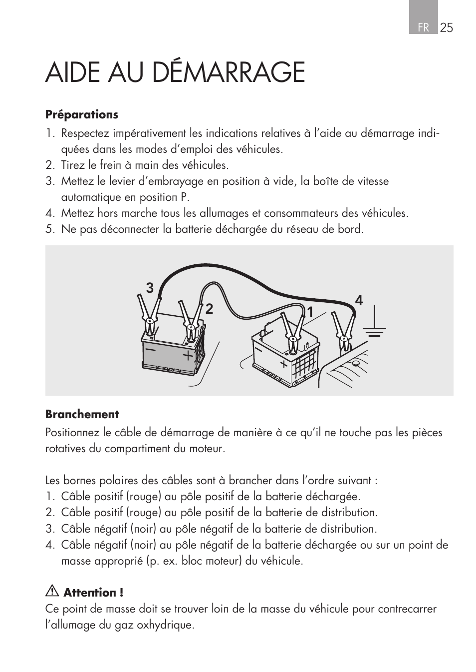 Aide au démarrage | AEG Safety Jumper Leads SP 25 User Manual | Page 25 / 58