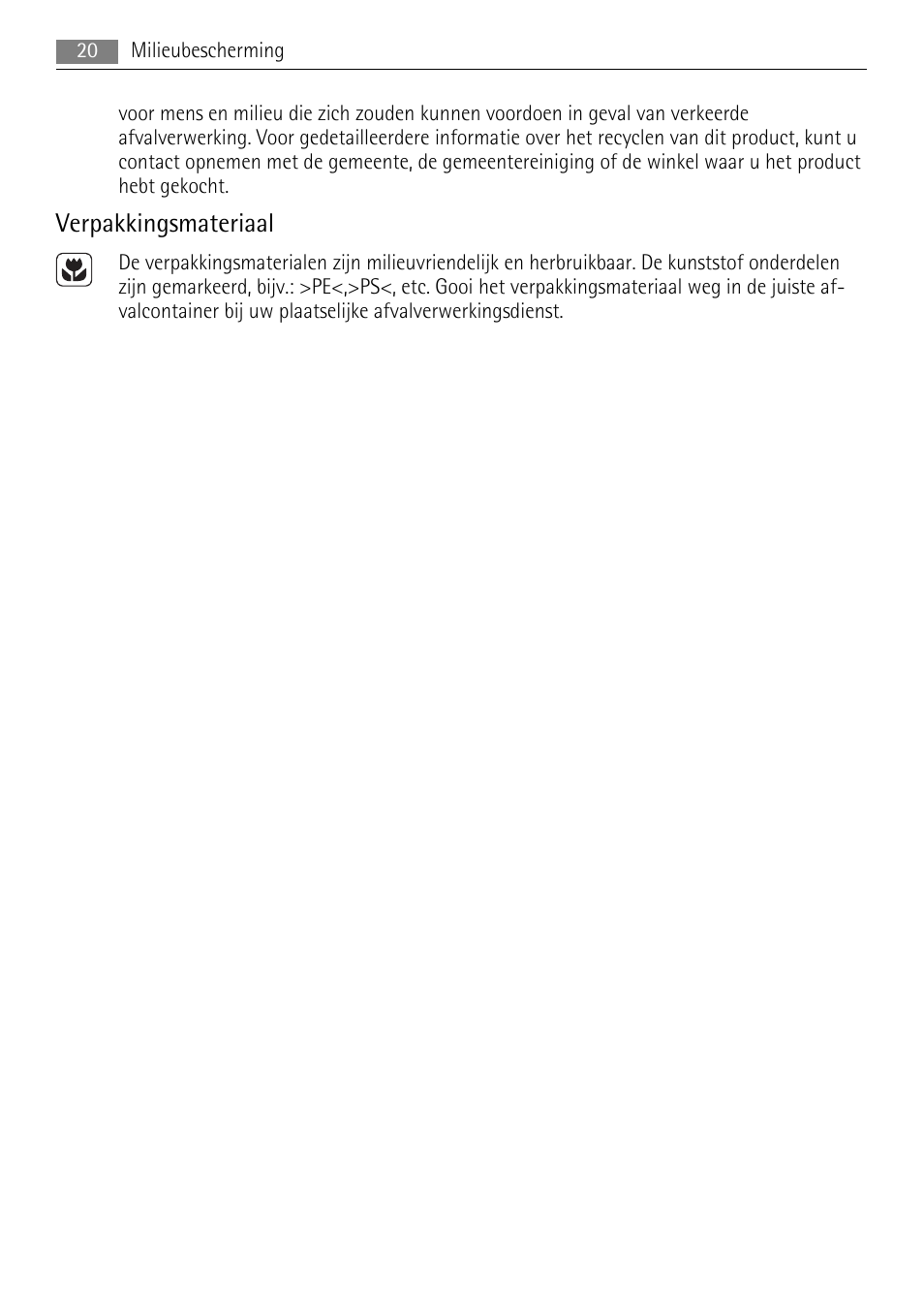 Verpakkingsmateriaal | AEG HC411520GB User Manual | Page 20 / 76