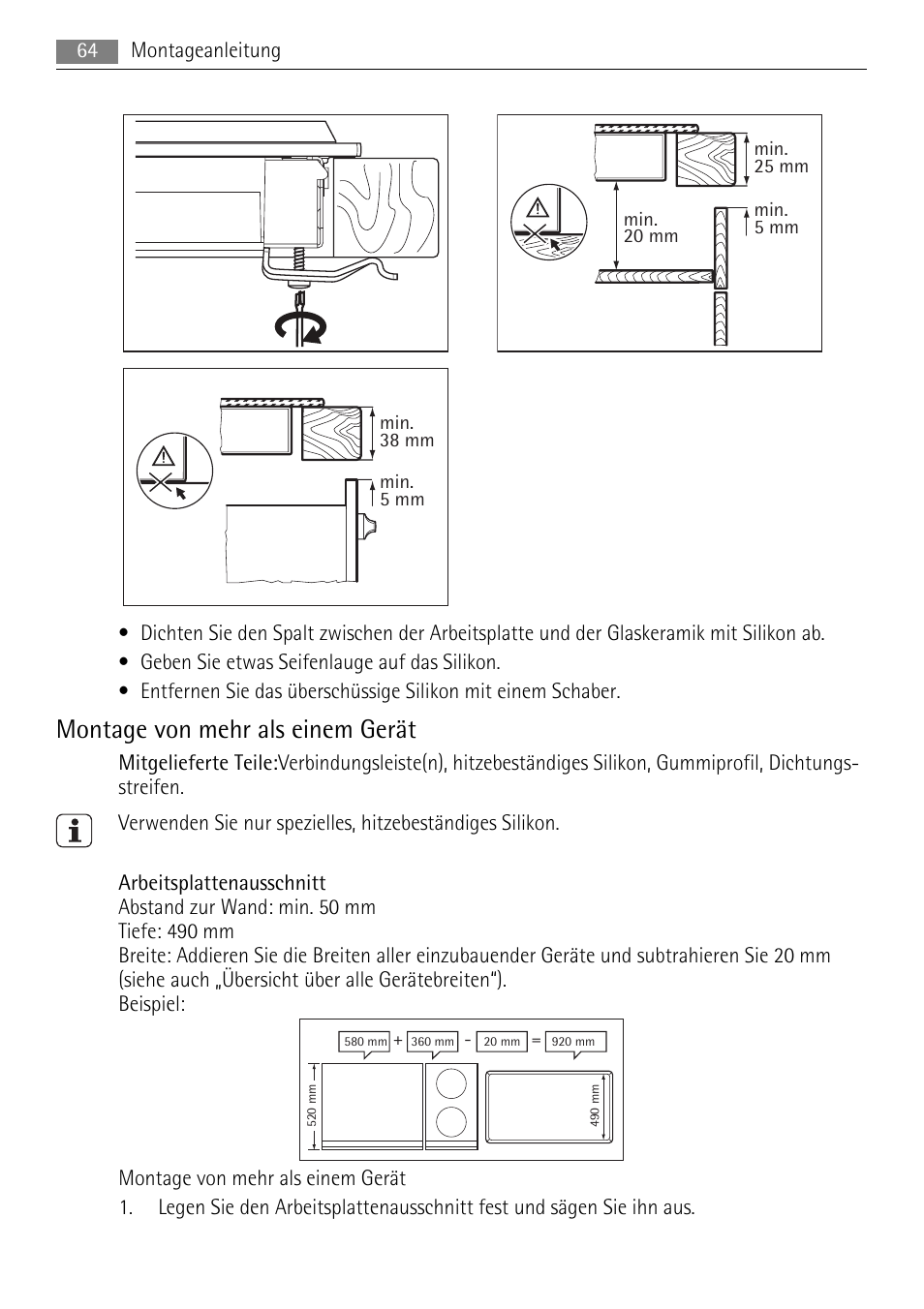 Montage von mehr als einem gerät | AEG HC411520GB User Manual | Page 64 / 76