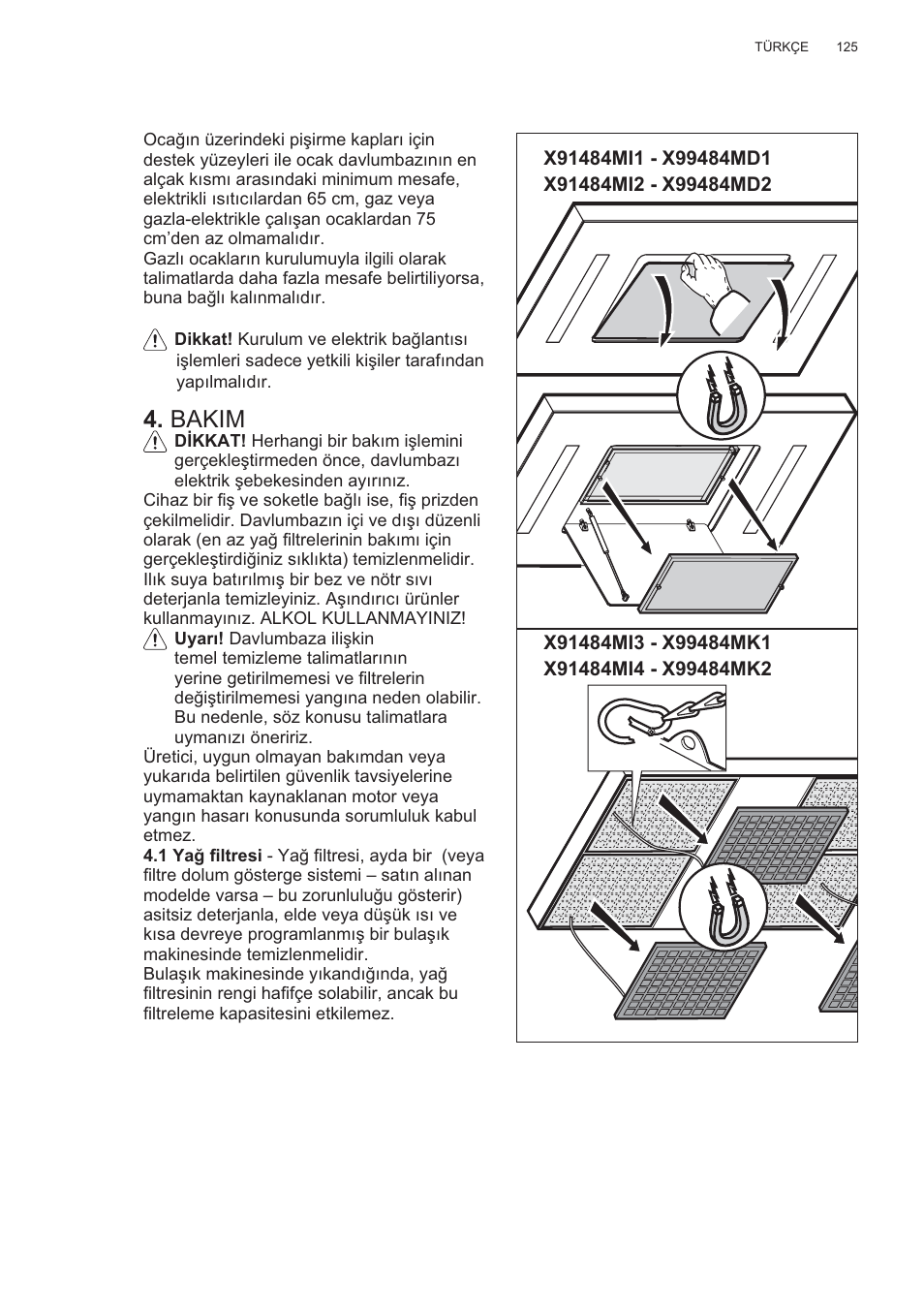 Bakim | AEG X99484MD1 User Manual | Page 125 / 160