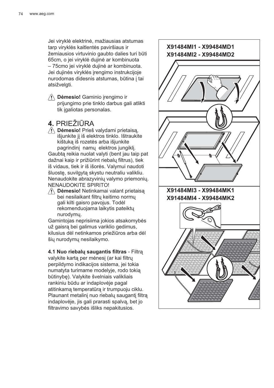 Prieži ǋra | AEG X99484MD1 User Manual | Page 74 / 160