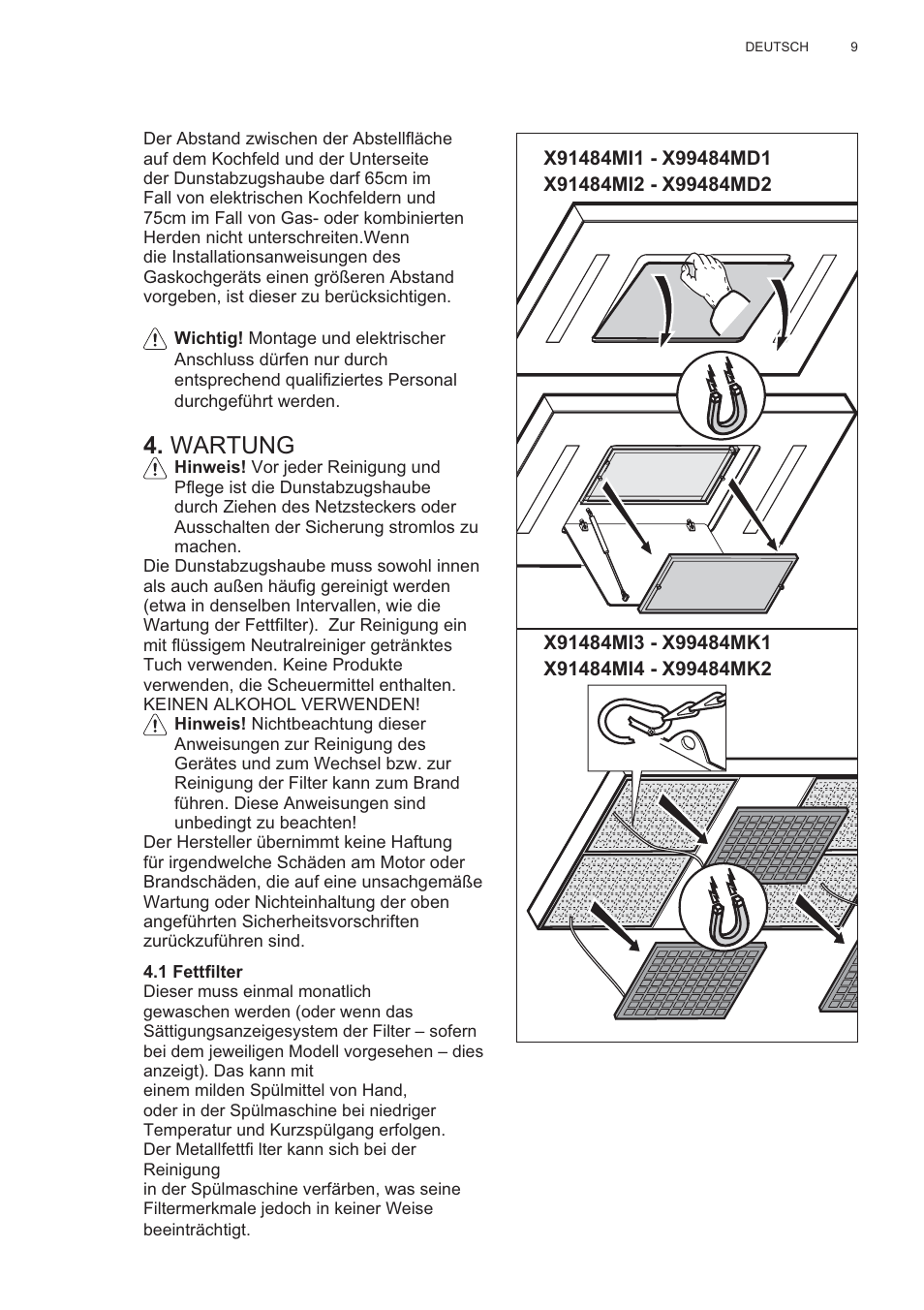 Wartung | AEG X99484MD1 User Manual | Page 9 / 160