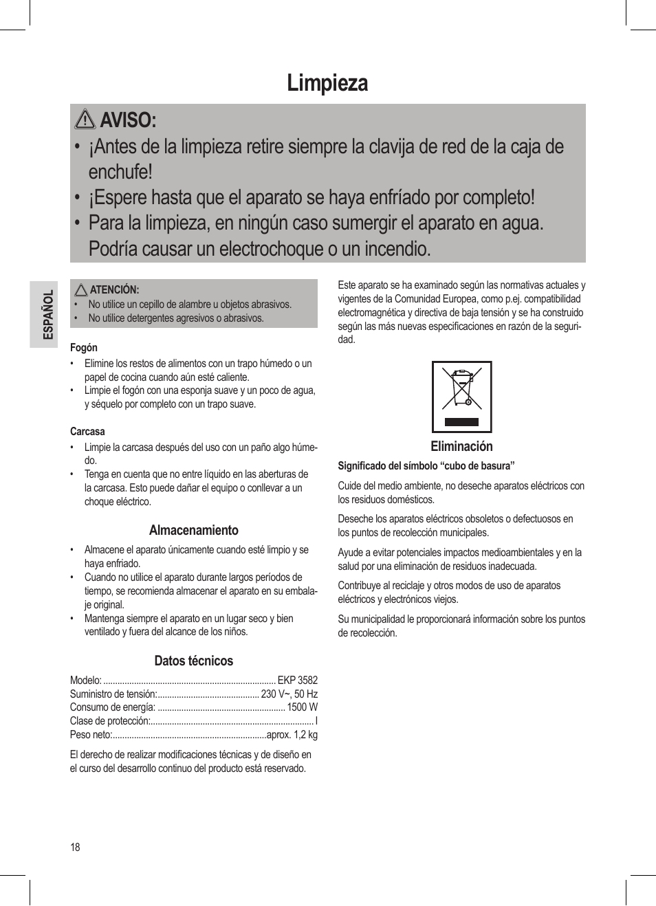 Limpieza | AEG MC 4461 BT wei User Manual | Page 18 / 48