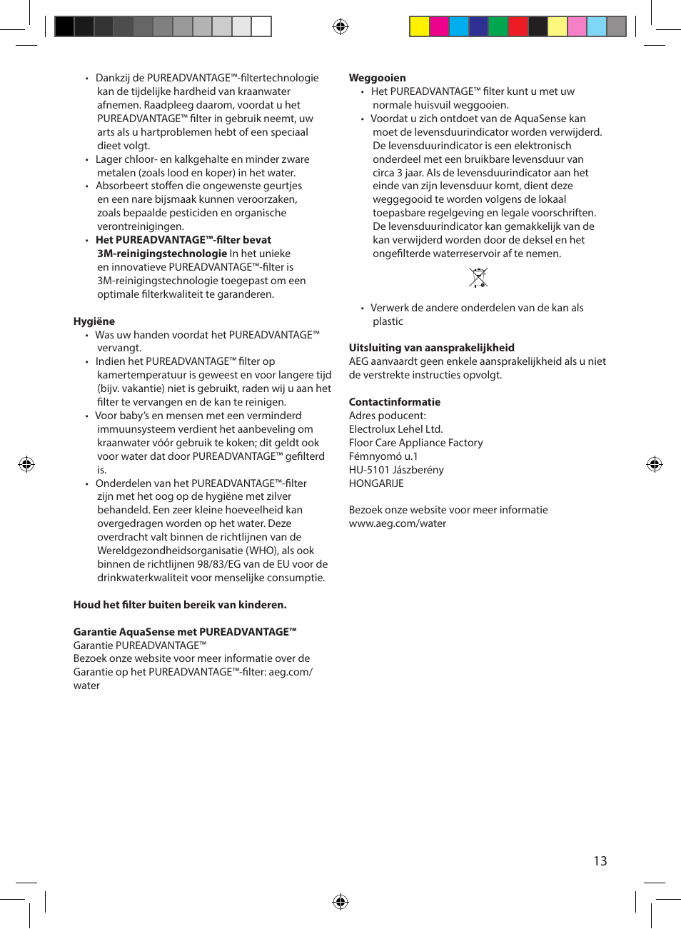 AEG AquaSense AWFLJL3 User Manual | Page 13 / 30