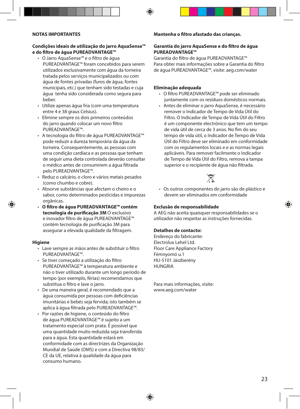 AEG AquaSense AWFLJL3 User Manual | Page 23 / 30
