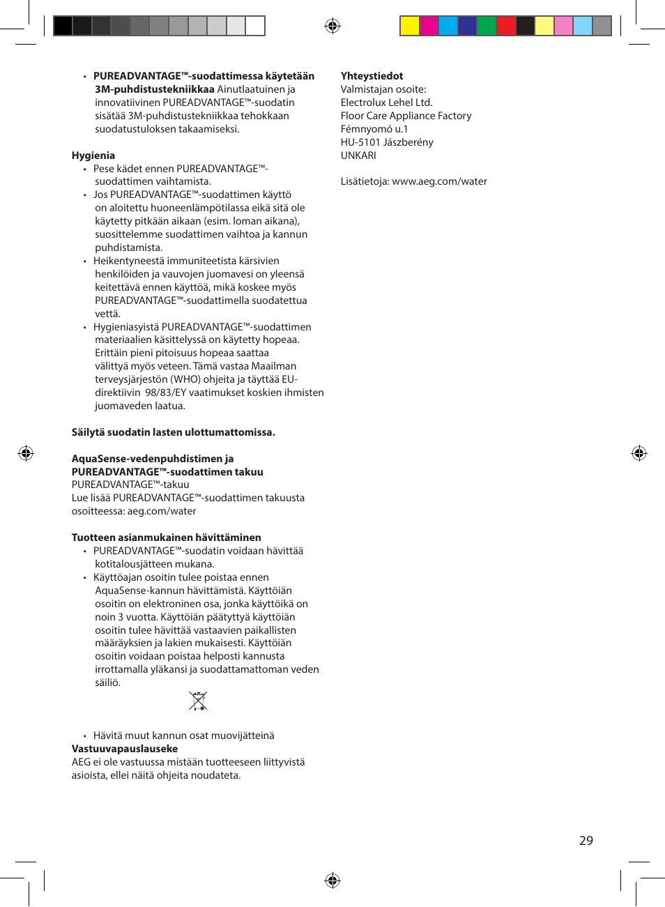 AEG AquaSense AWFLJL3 User Manual | Page 29 / 30
