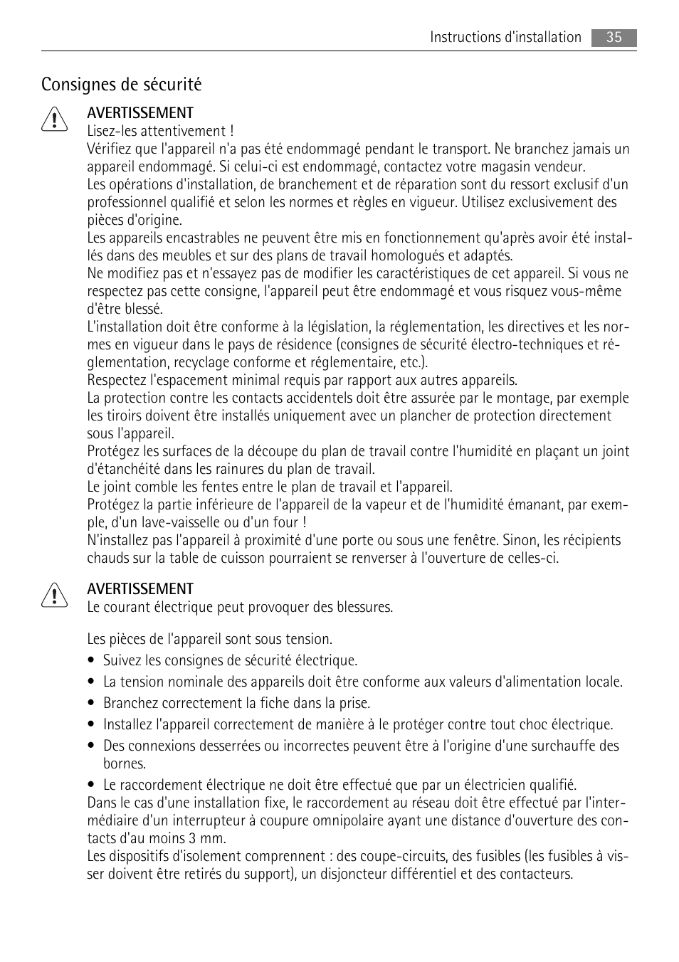 Consignes de sécurité | AEG HC652600EB User Manual | Page 35 / 76