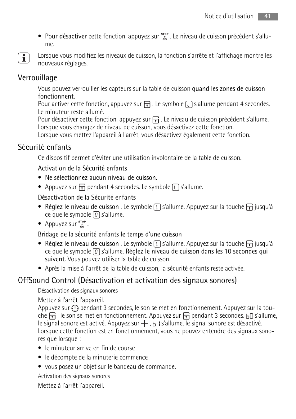 Verrouillage, Sécurité enfants | AEG HC652600EB User Manual | Page 41 / 76