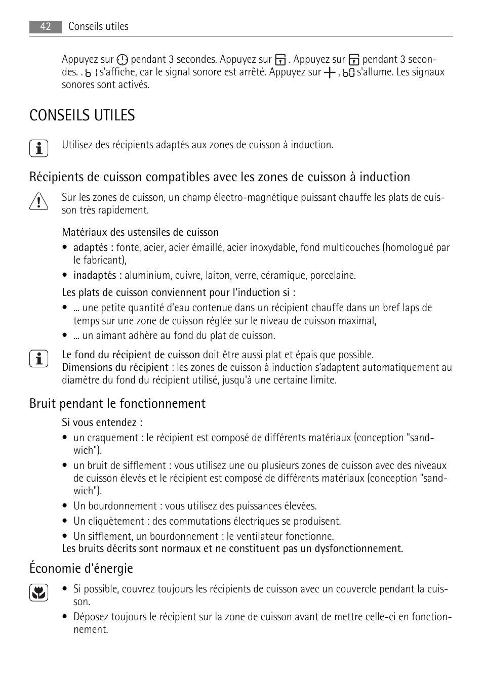 Conseils utiles, Bruit pendant le fonctionnement, Économie d'énergie | AEG HC652600EB User Manual | Page 42 / 76