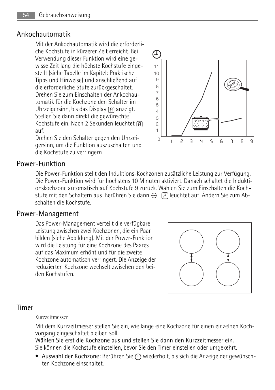 Ankochautomatik, Power-funktion, Power-management | Timer | AEG HC652600EB User Manual | Page 54 / 76