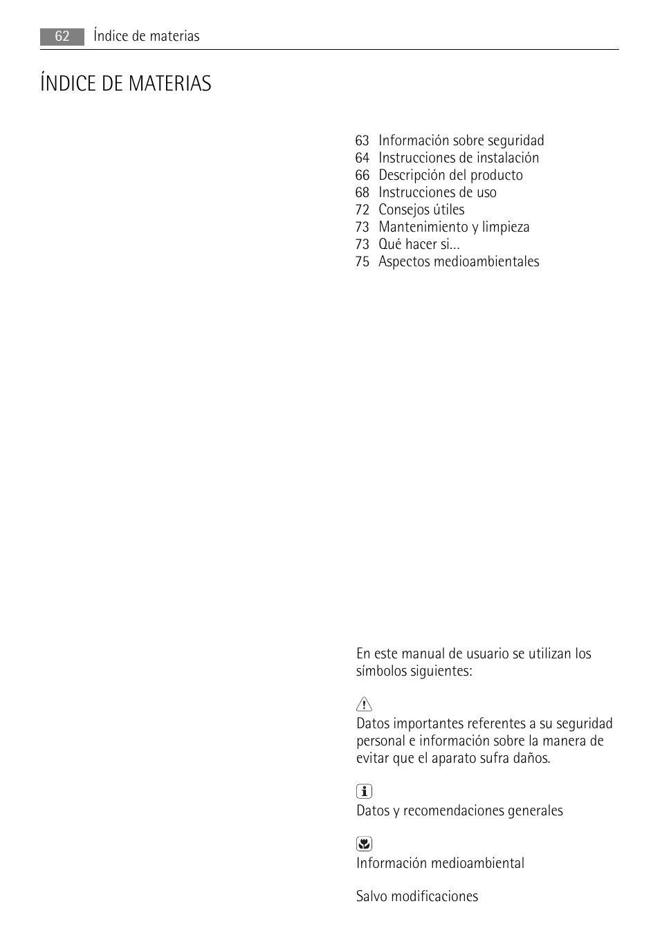 Índice de materias | AEG HC652600EB User Manual | Page 62 / 76