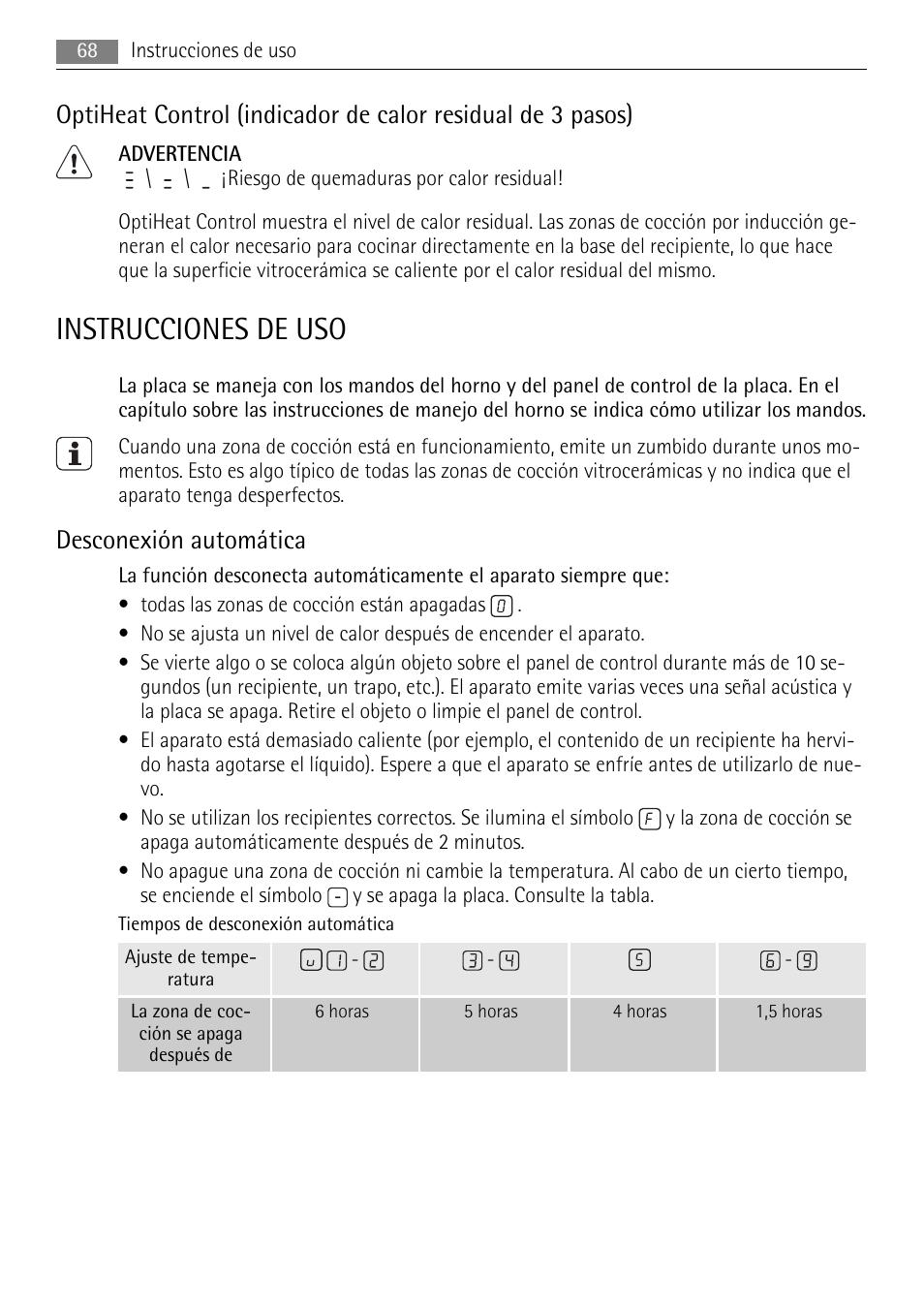 Instrucciones de uso, Desconexión automática | AEG HC652600EB User Manual | Page 68 / 76