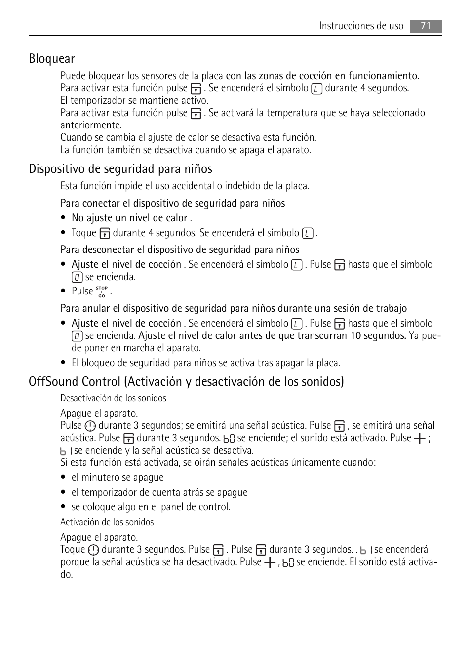 Bloquear, Dispositivo de seguridad para niños | AEG HC652600EB User Manual | Page 71 / 76