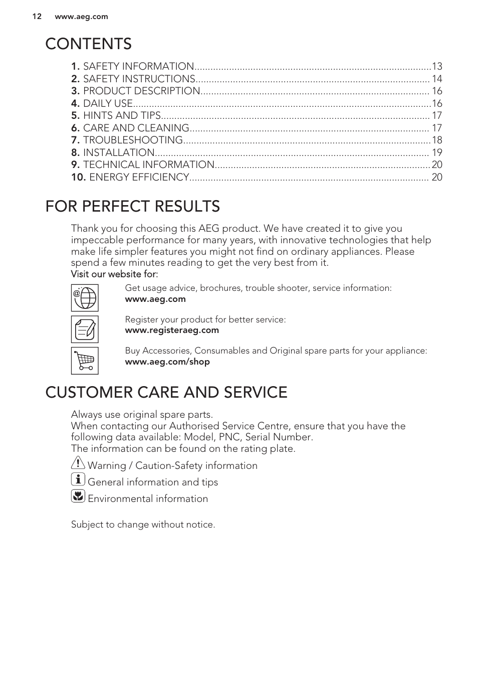 AEG HE604000H User Manual | Page 12 / 44