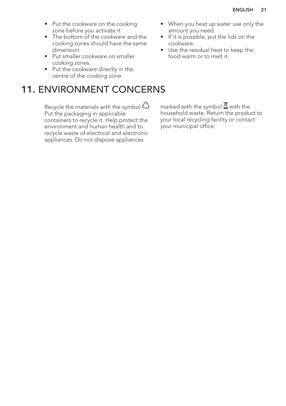 Environment concerns | AEG HE604000H User Manual | Page 21 / 44