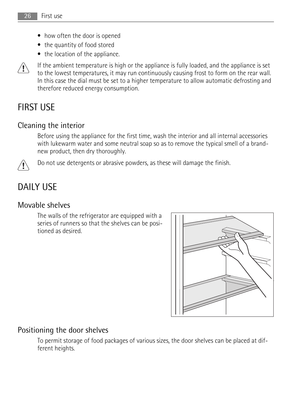 First use, Daily use | AEG SKD81840S1 User Manual | Page 26 / 100