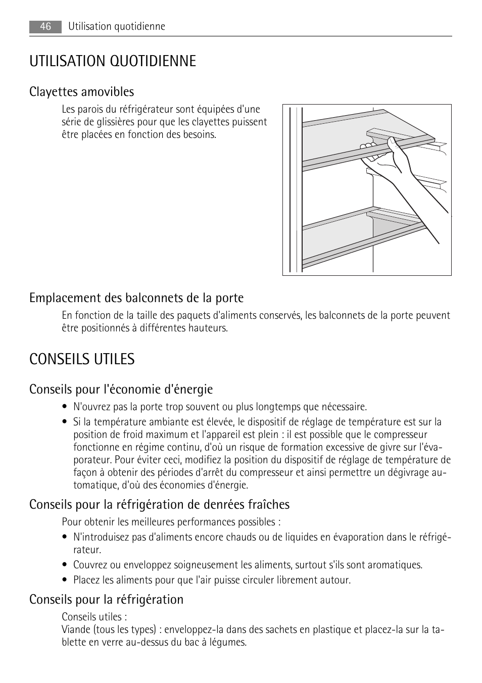 Utilisation quotidienne, Conseils utiles | AEG SKD81840S1 User Manual | Page 46 / 100
