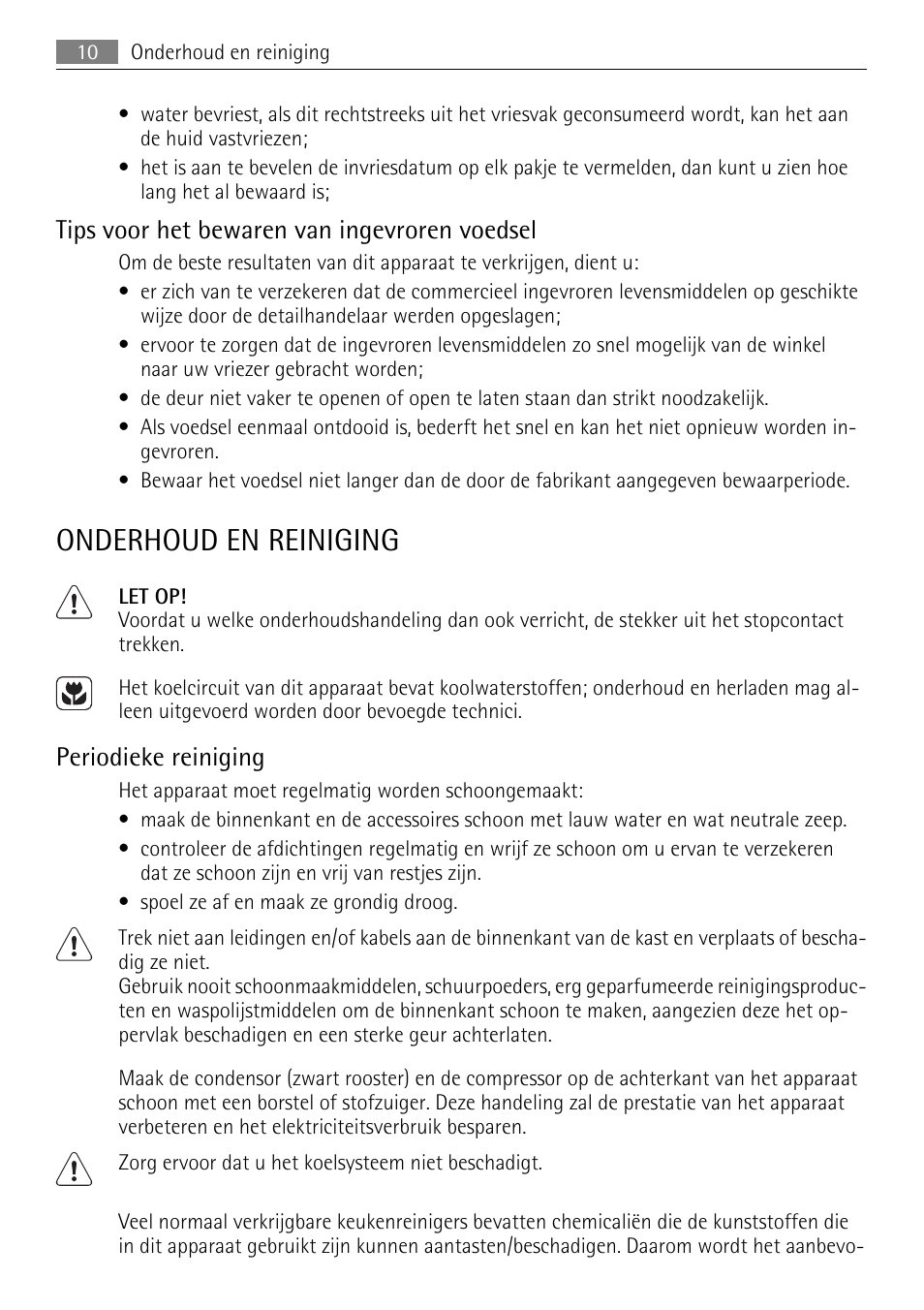 Onderhoud en reiniging, Tips voor het bewaren van ingevroren voedsel, Periodieke reiniging | AEG SKS51200S0 User Manual | Page 10 / 76