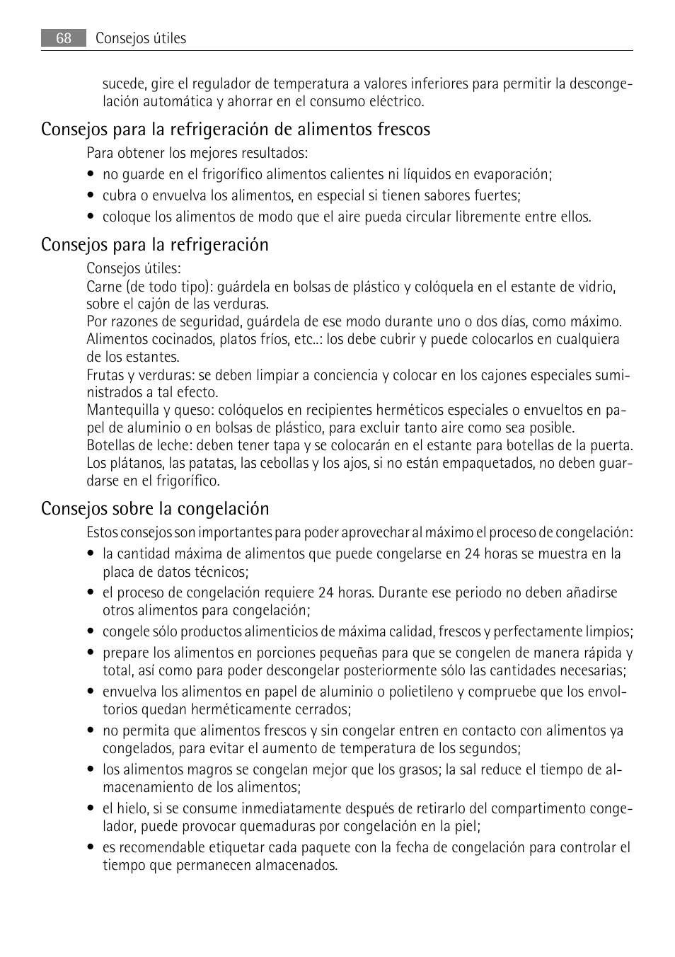 Consejos para la refrigeración, Consejos sobre la congelación | AEG SKS51200S0 User Manual | Page 68 / 76