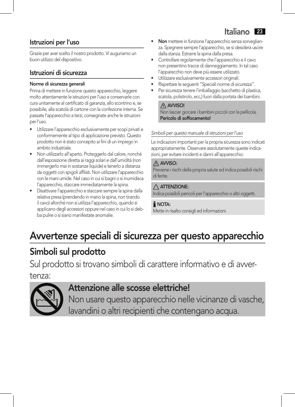 Italiano, Istruzioni per l’uso, Istruzioni di sicurezza | AEG HTD 5584 User Manual | Page 23 / 48