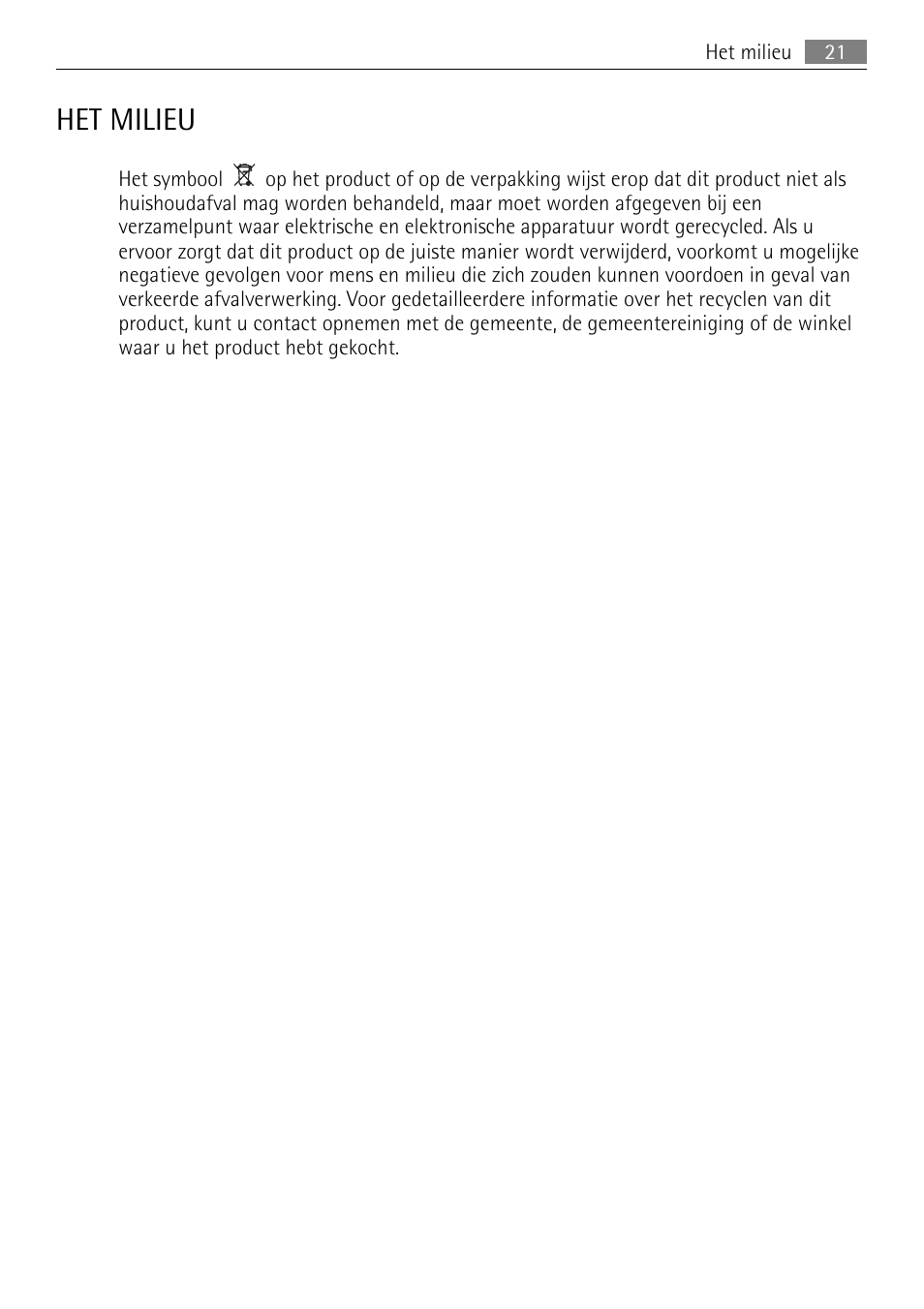 Het milieu | AEG SKS51000S0 User Manual | Page 21 / 84