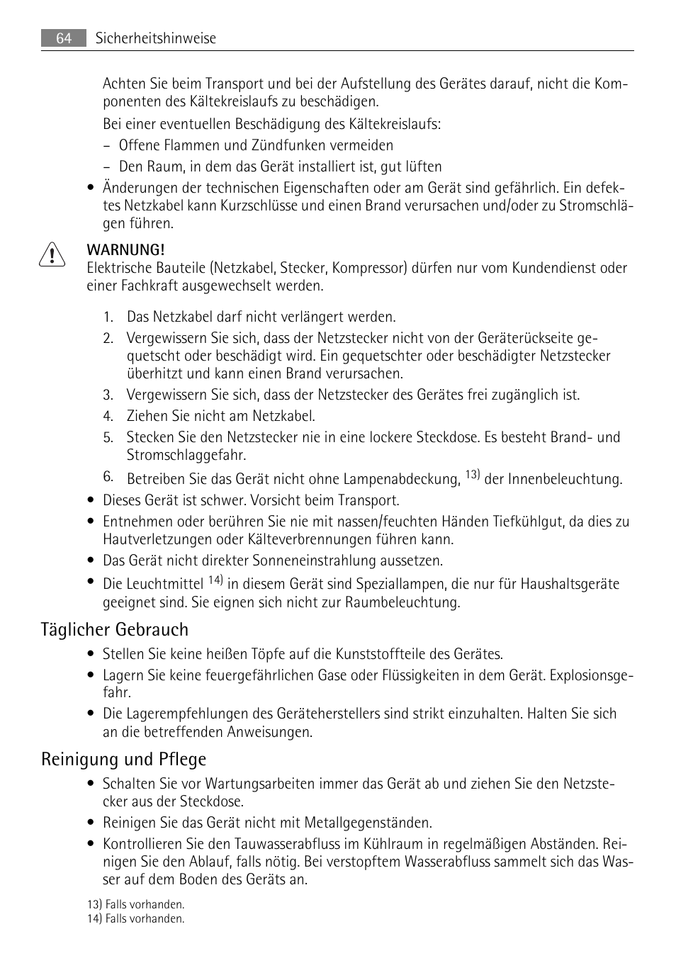 Täglicher gebrauch, Reinigung und pflege | AEG SKS51000S0 User Manual | Page 64 / 84