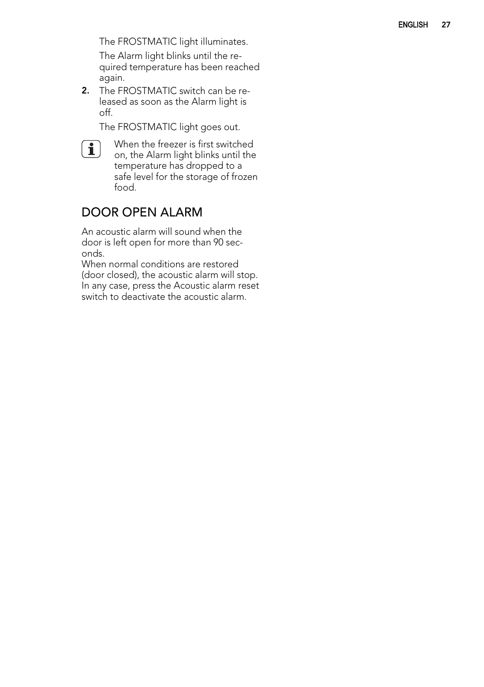 Door open alarm | AEG AGS57200S0 User Manual | Page 27 / 76