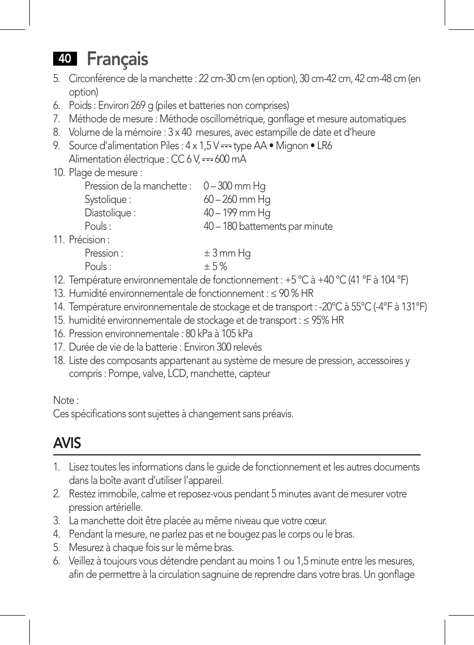 Avis, Français | AEG BMG 5612 User Manual | Page 40 / 166