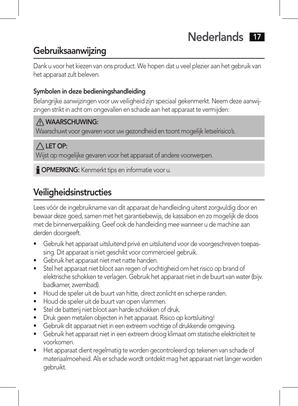 Nederlands, Gebruiksaanwijzing, Veiligheidsinstructies | AEG BSS 4807 User Manual | Page 17 / 86